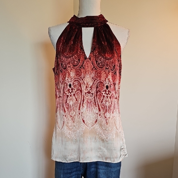 White House Black Market Tops - White House Black Market Burgundy and Cream Blouse